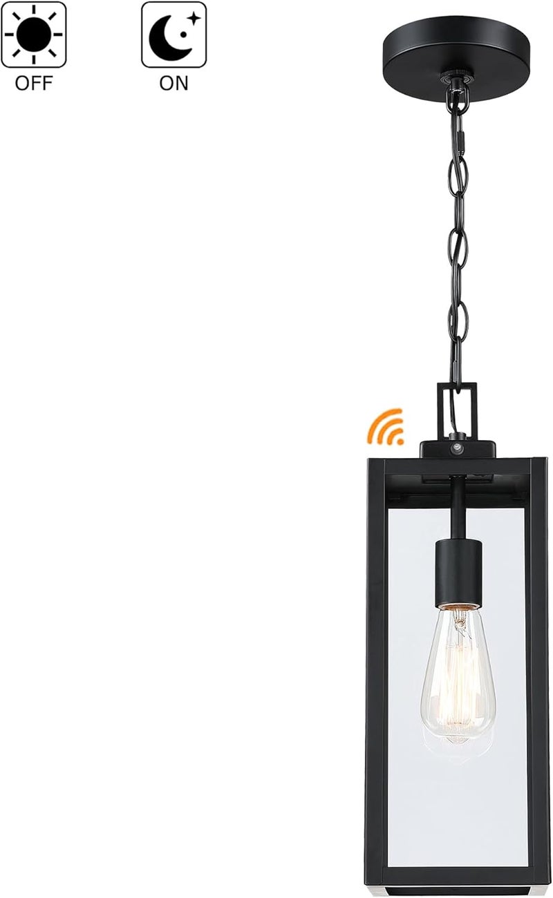 Faymart lighting إضاءة معلقة خارجية 17 بوصة من الغسق إلى الفجر، ضوء معلق حساس لمدخل الشرفة، فوانيس معدنية وزجاجية مع جهاز استشعار للضوء الخارجي، للإضاءة عند الباب الأمامي، E26 - Image 5